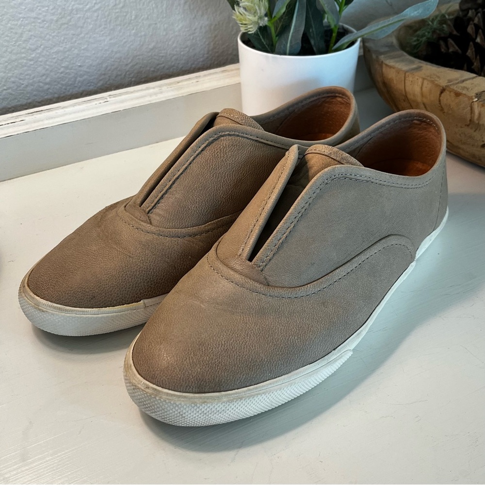 Frye‎ Mindy Leather Slip On Oxford Sneakers Casual Academia Retro Gray/Taupe 8M